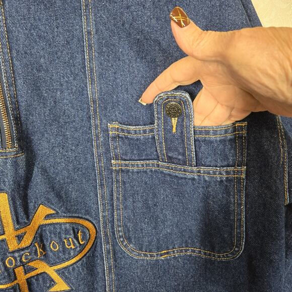 VTG Knockout Denim Jacket Sz 2XL Blue Quarter Zip Pullover Logo USA - Picture 5 of 16